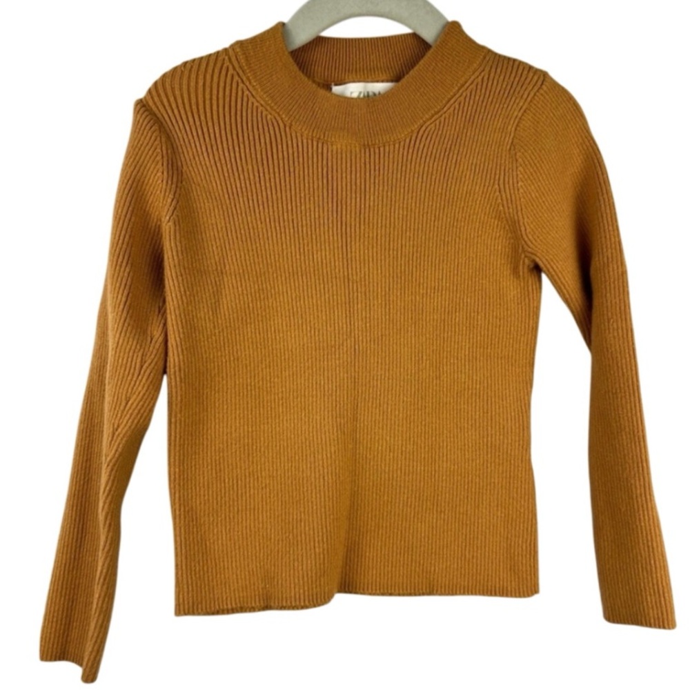Zara Kids Ribbed Knit Sweater, Mustard Brown, Viscose Blend, Crewneck Pullover